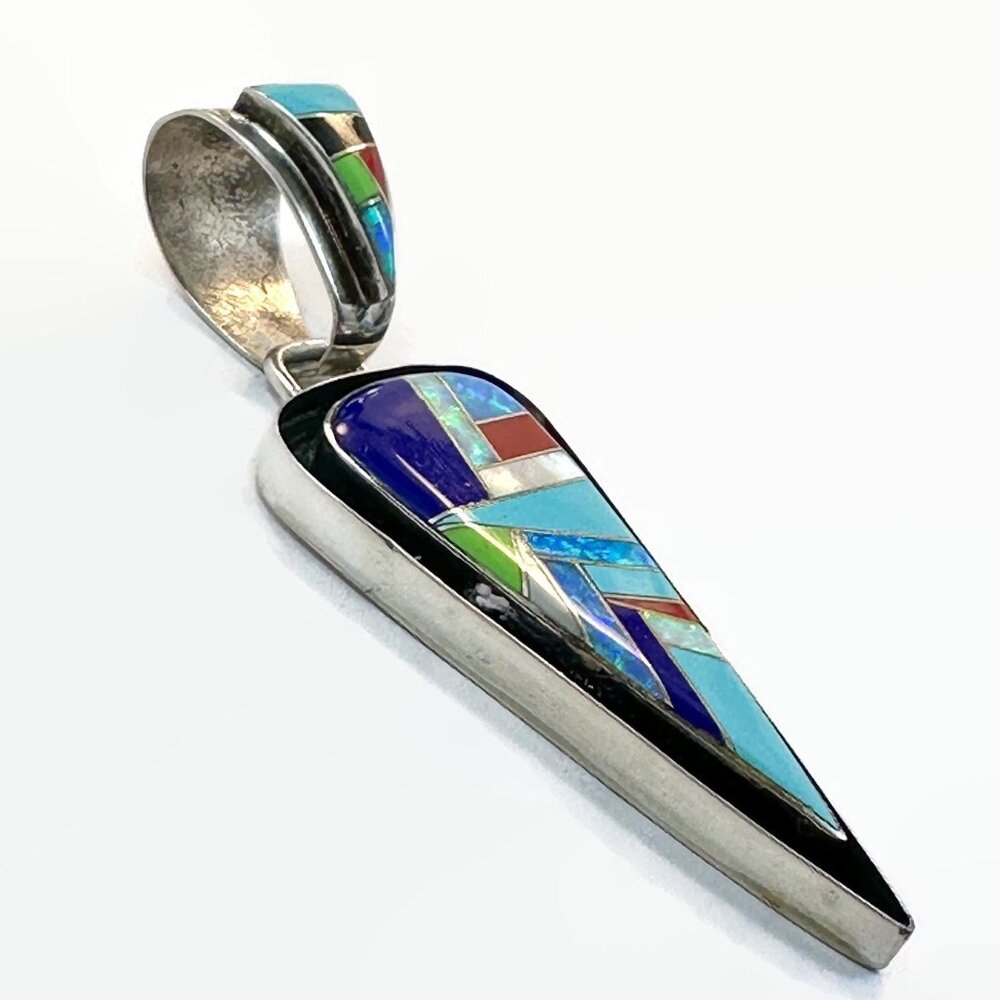 Native American Vintage Kewa Turquoise Pendant Sterling Silver Nelson Garcia - Picture 5 of 5